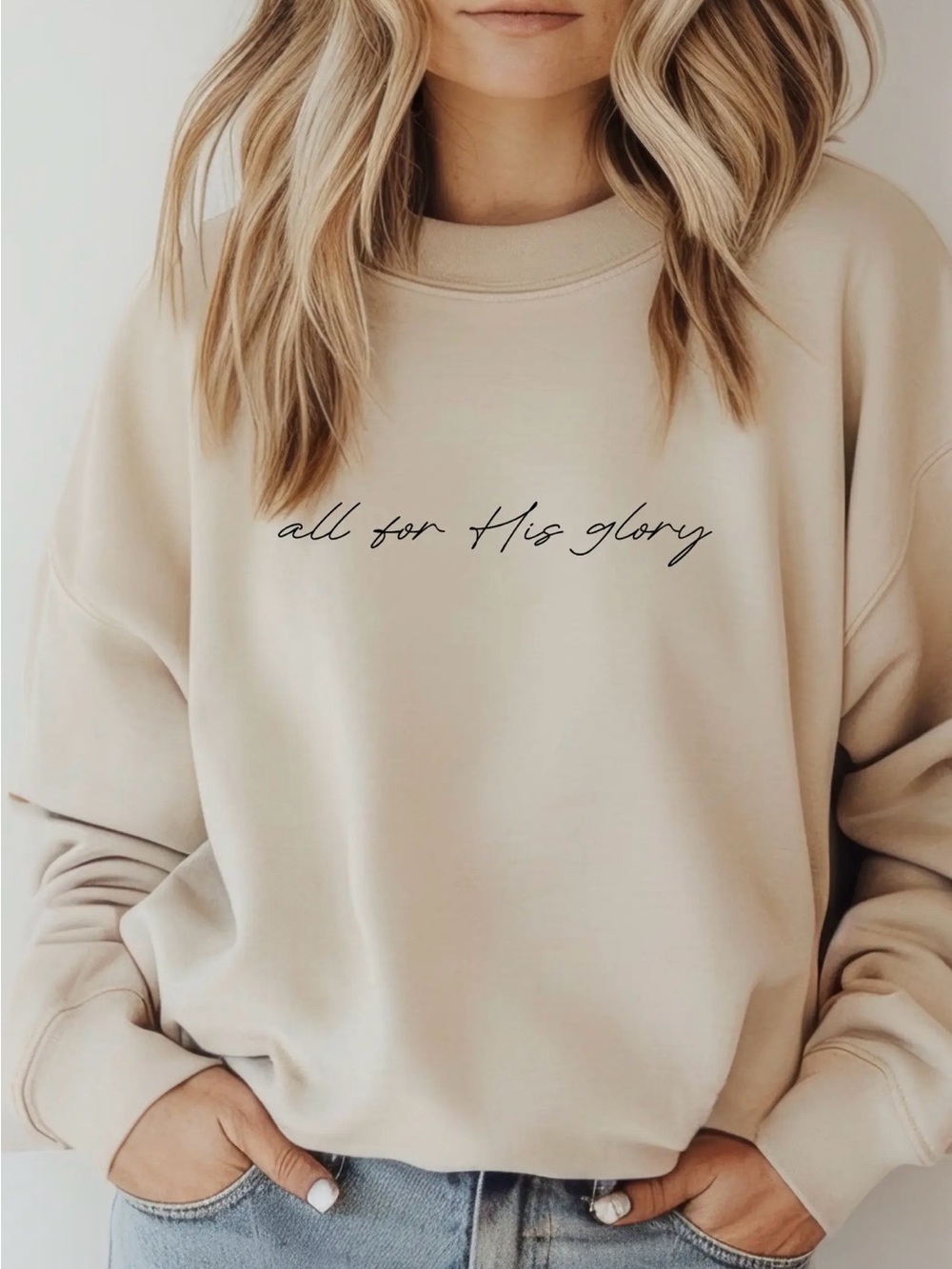 Papell Boutique Cream Crewneck Sweatshirt with Script